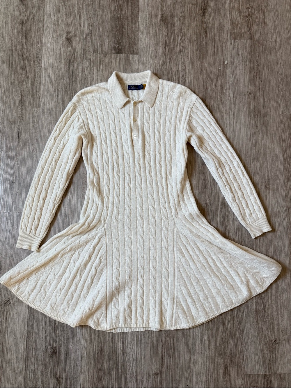 Polo Ralph Lauren Wool Cashmere Cable Knit Sweater Dress Ivory M